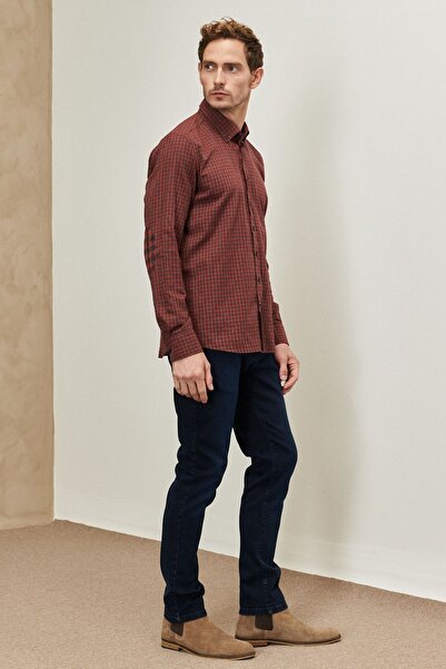 ALTINYILDIZ CLASSICS Чоловічий антрацитово-червоний гольф на ґудзиках з фланелевим коміром на ґудзиках Сорочка