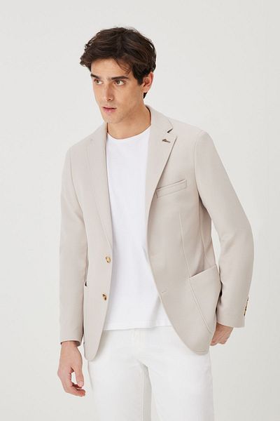 AC&Co / Altınyıldız Classics Herren-Blazer in Beige mit schmaler Passform und schmaler Passform und Monokragen