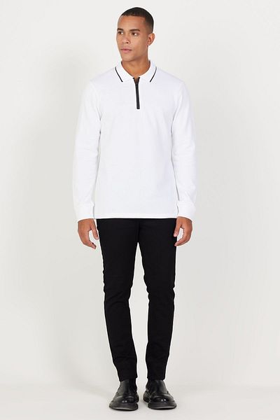 ALTINYILDIZ CLASSICS Λευκό Slim Fit Polo Collar ανδρικό μπλουζάκι - 100% βαμβακερή κηρήθρα