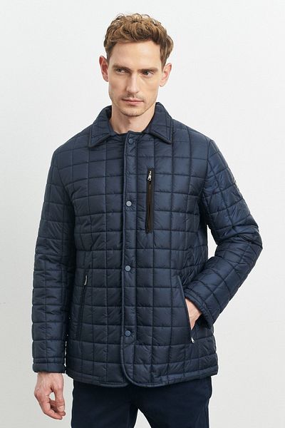 ALTINYILDIZ CLASSICS Ανδρικό μπλέ Navy Standard Εφαρμογή κανονικής κοπής μωρό γιακά με φερμουάρ τσέπη αντιανεμικό πανωφόρι