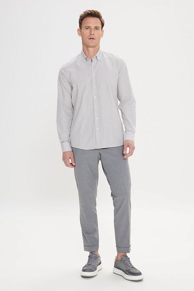 AC&Co / Altınyıldız Classics Férfi szürke 100% pamut Oxford Slim Fit gombos galléros flitteres ing