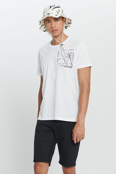 AC&Co / Altınyıldız Classics Pánské tričko Ecru Standard Fit Regular Fit, 100% bavlna, měkká textura s potištěným výstřihem