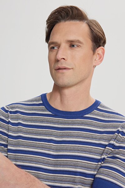 ALTINYILDIZ CLASSICS Чоловічий смугастий трикотаж SAKS BEJ Crew Neck 100 Cotton Standard Fit