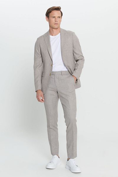 ALTINYILDIZ CLASSICS Men's Light Brown Slim Fit Slim Fit Swallow Collar Patterned Suit