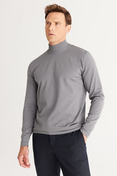 ALTINYILDIZ CLASSICS Men's Gray Standard Fit Normal Cut Half Turtleneck Knitwear Sweater