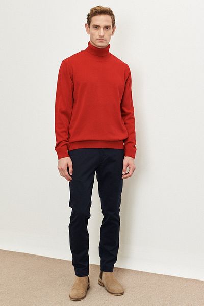 ALTINYILDIZ CLASSICS Men's Red Non-Pilling Anti Pilling Featured Standard Fit Full Turtleneck Knitwear Sweater