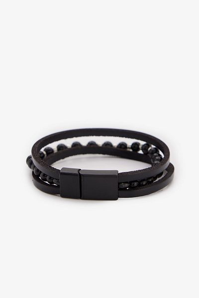 ALTINYILDIZ CLASSICS Men's Black Leather Bracelet