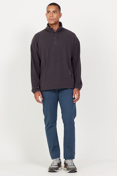 AC&Co / Altınyıldız Classics Dunkelgraues Jacquard-Sweatshirt aus weichem Fleece mit Knöpfen für Herren – Stehender Bato-Kragen, lockere Passform
