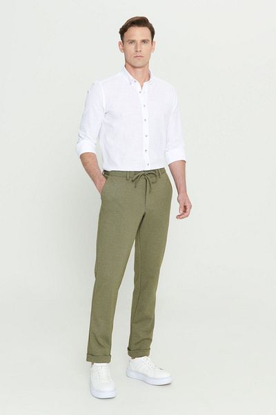 AC&Co / Altınyıldız Classics Ανδρικό Χακί Slim Fit Slim Fit Tie μέσης εύκαμπτο παντελόνι