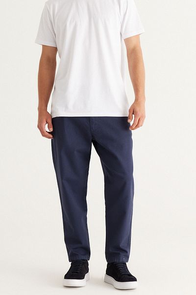 AC&Co / Altınyıldız Classics Ανδρικό παντελόνι Navy Blue Relax Fit Casual Cut 100% βαμβακερό παντελόνι με δέσιμο στη μέση