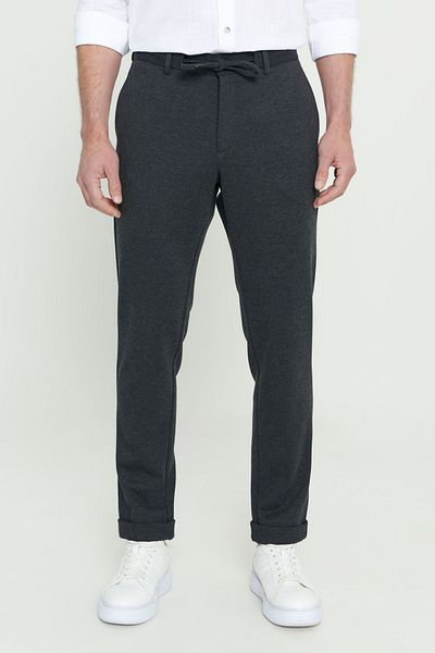 AC&Co / Altınyıldız Classics Ανδρικό Εύκαμπτο Παντελόνι Anthracite Slim Fit Στενό Κοψίματα Δέσιμο στη μέση