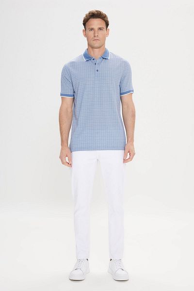 ALTINYILDIZ CLASSICS Tricou albastru, cu croială relaxată, cu guler polo, jacquard