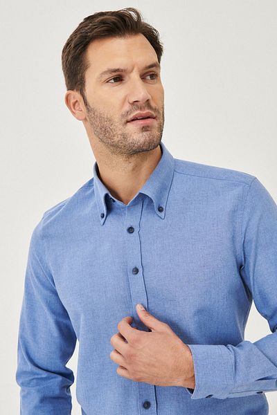 AC&Co / Altınyıldız Classics Cămașă Oxford Slim Fit pentru bărbați - K.BLUE, Guler cu nasturi