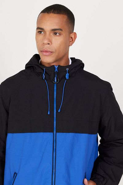 AC&Co / Altınyıldız Classics Ανδρικό παλτό Black-Sax Standard Fit κανονικής κοπής με κρύο κολάρο με εσωτερική φλις πλαϊνή τσέπη