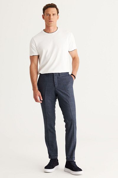 ALTINYILDIZ CLASSICS Ανδρικό Navy Blue Slim Fit Slim Fit Ελαστική μέση Εύκαμπτο κλασικό υφασμάτινο παντελόνι