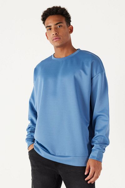 AC&Co / Altınyıldız Classics Ανδρικό φούτερ Indigo Oversize Loose Cut Crew Neck απλό φούτερ