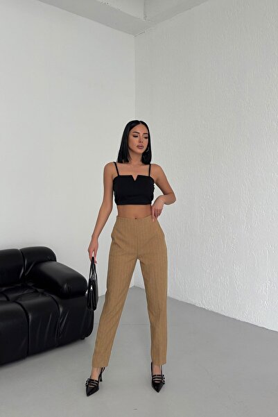 OUZ Fashion بنطلون نسائي مخطط - خصر مطاطي