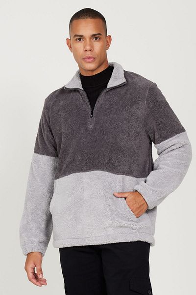 AC&Co / Altınyıldız Classics Ανδρικό φούτερ Sherpa Fleece σε διπλό χρώμα - γιακάς, τσέπη καγκουρό, κανονική εφαρμογή