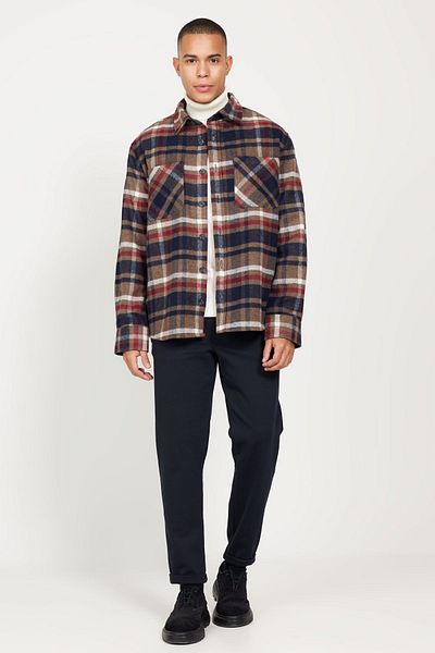AC&Co / Altınyıldız Classics Men's Brown-Navy Blue Oversize Fit Classic Collar Checked Shirt