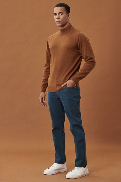 AC&Co / Altınyıldız Classics Men's Petrol Slim Fit Slim Fit Cotton Flexible Chino Trousers