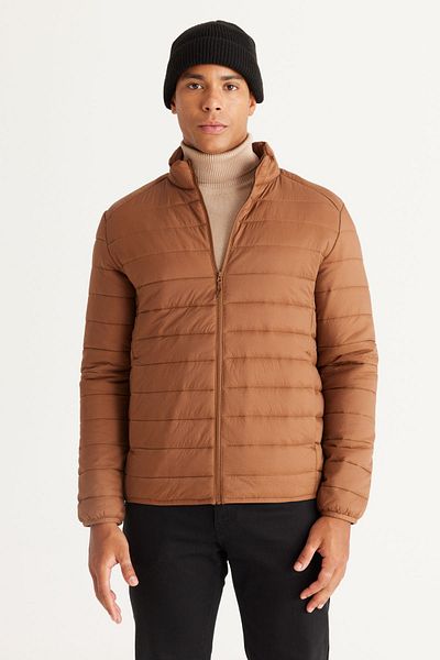 AC&Co / Altınyıldız Classics Warm Ultra Light Standard Fit Brown Puffer Men's Coat with Windproof Portable Bag