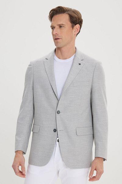 ALTINYILDIZ CLASSICS Graue Herren-Blazerjacke mit normaler Passform, entspannter Passform, Monokragen und diagonalem Muster