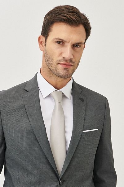 ALTINYILDIZ CLASSICS Men's Black-Gray Wool Slim Fit Slim Fit Print Suit