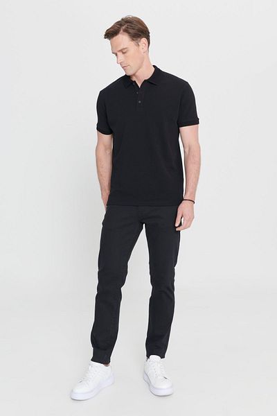 ALTINYILDIZ CLASSICS Μαύρο Slim Fit Pique Polo Collar ανδρικό μπλουζάκι - 100% βαμβάκι, χωρίς μπούκλες