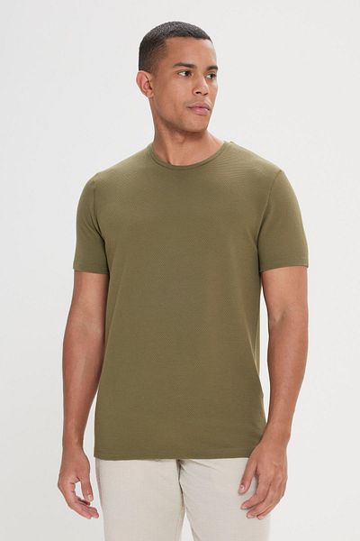 AC&Co / Altınyıldız Classics Pánské Khaki Slim Fit Slim Fit Modal Crew Neck Soft Key Flexibilní základní tričko