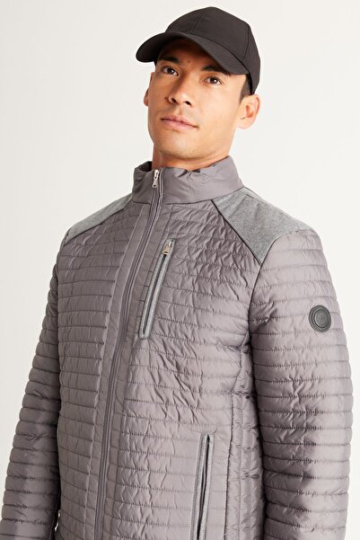 ALTINYILDIZ CLASSICS Erkek Gri Standart Fit Normal Kesim Dik Yaka Desenli Mont