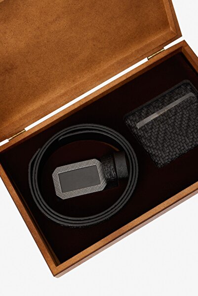 ALTINYILDIZ CLASSICS centură speciala din lemn neagră pentru bărbați cu cutie cadou - Set de accesorii pentru suport card Pachet Mire