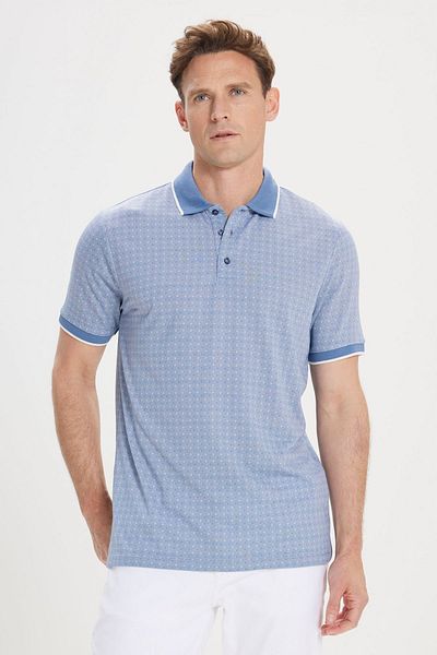 ALTINYILDIZ CLASSICS Tricou albastru, cu croială relaxată, cu guler polo, jacquard