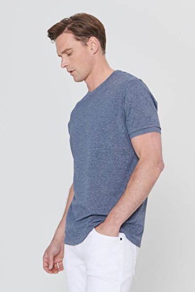 AC&Co / Altınyıldız Classics Ανδρικό μπλουζάκι από βαμβακερό λαιμόκοψη Navy Blue Melange Slim Fit Crew