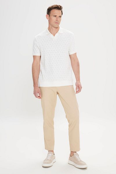 AC&Co / Altınyıldız Classics Pánské tričko Ecru Comfort Fit uvolněného střihu z bavlny s diamantovým vzorem Polo límec