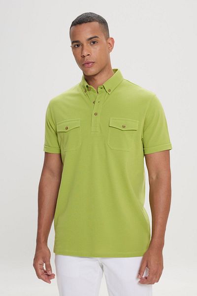 ALTINYILDIZ CLASSICS Ανδρικό βαμβακερό μπλουζάκι Polo Neck Slim Fit Pistachio Green