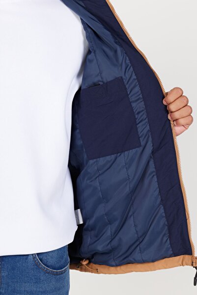 AC&Co / Altınyıldız Classics Férfi sötétkék-nyérc normál szabású, normál szabású állógallér hidegálló polár belső oldalzsebkabát