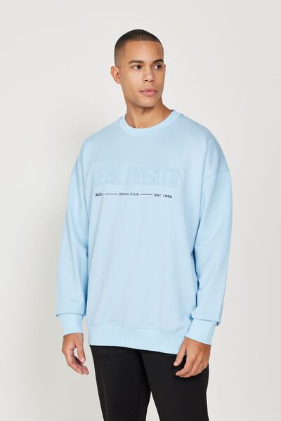 AC&Co / Altınyıldız Classics Erkek Mavi Oversize Bol Kesim Içi Polarlı 3 Iplik Bisiklet Yaka Pamuklu Sweatshirt