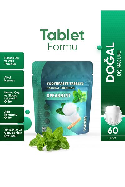 TBRUSH Natural Mint Flavored Toothpaste - 60 Tablets (10 Pack)