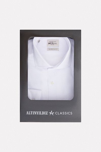 AC&Co / Altınyıldız Classics Ανδρικό πουκάμισο White Slim Fit Dobby Classic Collar - Special Gift Boxed