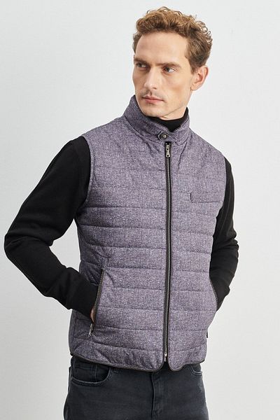 AC&Co / Altınyıldız Classics Men's Navy Blue Standard Fit Regular Cut Stand Collar Vest