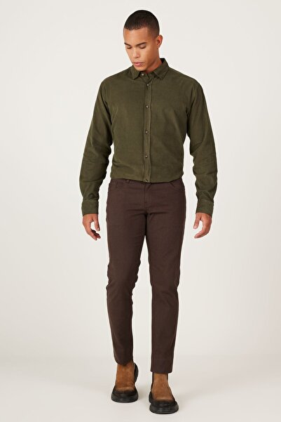 ALTINYILDIZ CLASSICS Erkek Kahverengi Slim Fit Dar Kesim 5 Cepli Desenli Esnek Pantolon