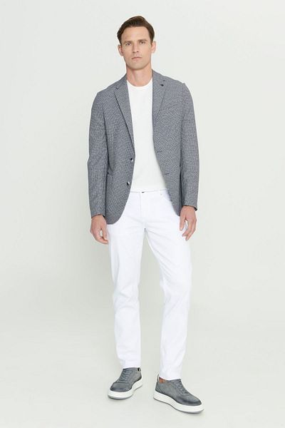 ALTINYILDIZ CLASSICS Ανδρικό μαύρο-άσπρο Slim Fit Slim Fit Μονόχρωμο γιακά σακάκι Blazer