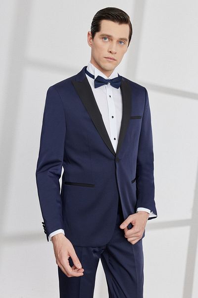 ALTINYILDIZ CLASSICS Men's Navy Blue Slim Fit Narrow Cut Swallow Collar Tuxedo Suit