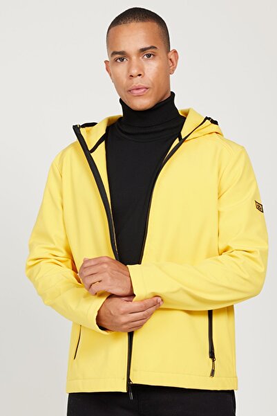 AC&Co / Altınyıldız Classics Ανδρικό παλτό μαλακό κέλυφος γιακά με κανονική κοπή με κίτρινη κανονική εφαρμογή