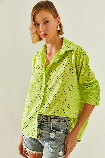 Bianco Lucci Guipure Women's Shirt