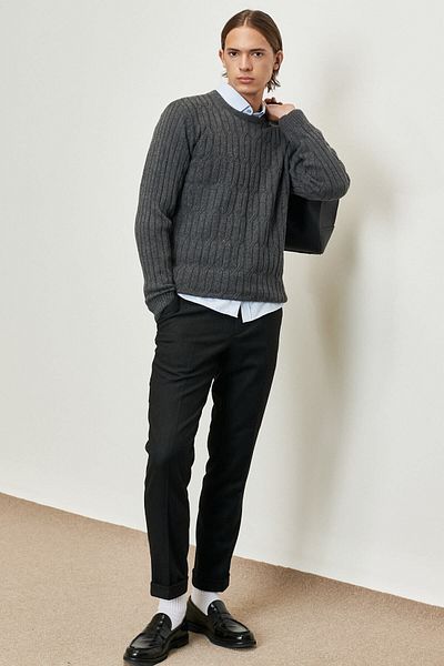 AC&Co / Altınyıldız Classics Men's Dark Gray Wool Standard Fit Regular Cut Crew Neck Jacquard Knitwear Sweater