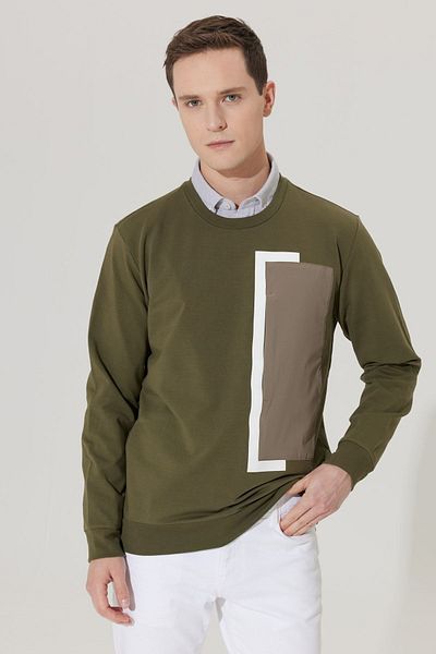 ALTINYILDIZ CLASSICS Pánská mikina Khaki Standard Fit Normal Cut Crew Neck