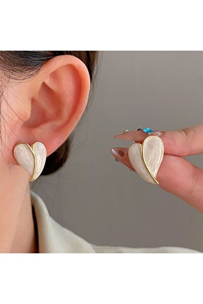 KYOLA DESİGN Beyaz Sedefli Kalp Küpe