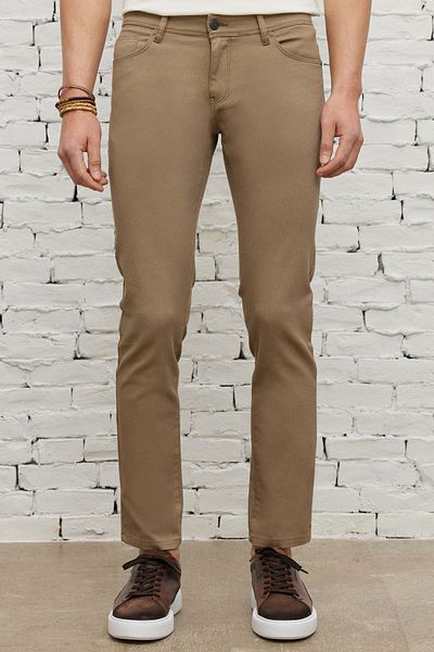 ALTINYILDIZ CLASSICS Béžové pánské kalhoty Slim Fit 5 Pocket Dobby Flexibilní
