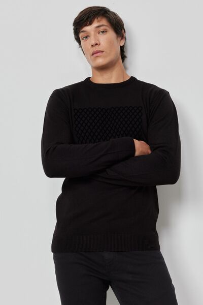 ALTINYILDIZ CLASSICS Pánsky čierny sveter z úpletu s potlačou proti žmolkovaniu, proti žmolkovaniu, štandardný strih